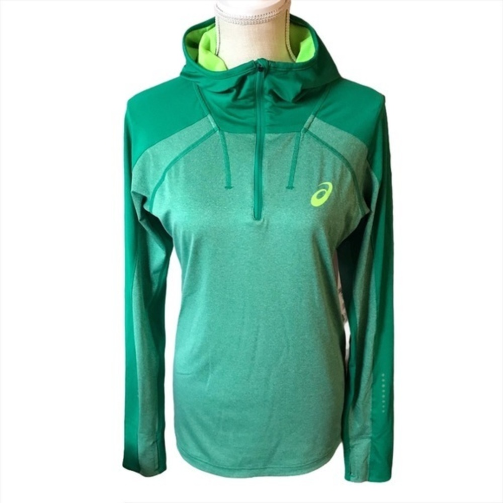 ASICS Green athletic long sleeve Half-Zip Hoodie Pullover Size Small